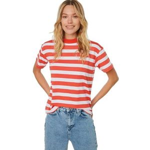 Trendyol Dames Basic Standaard Platte Staande Kraag Gebreide T-shirt, Rood, XS