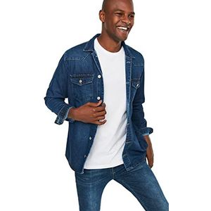 Trendyol Heren Man Jong Regular Standaard Kraag Denim Shirt, Licht Navy Blauw, S