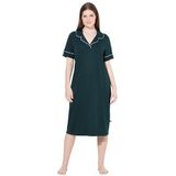 Chemise de Nuit - Groen Nacht - Met Passepoil Decoratief - Col à Revers - Manches Mi-Longues