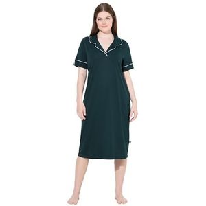 Chemise de Nuit - Groen Nacht - Met Passepoil Decoratief - Col à Revers - Manches Mi-Longues