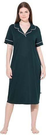 Chemise de Nuit - Groen Nacht - Met Passepoil Decoratief - Col à Revers - Manches Mi-Longues