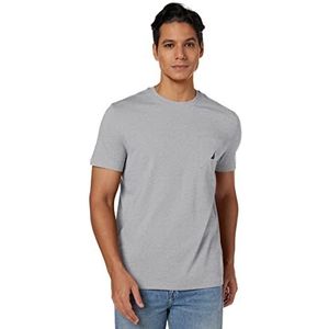 Nautica T-shirt voor heren, met ronde hals, korte mouwen en zak, Grijze Hei, S