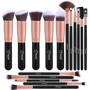 BESTOPE PRO Make-upkwastenset, professioneel, met gezichtskwast, oogschaduwkwast, oogschaduwkwast, oogkwast, synthetische haar, cosmetica, kwastenset, oogschaduw, eyeliner, gezichtspoeder, 16 stuks