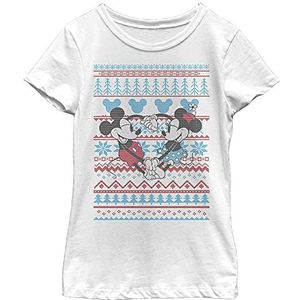 Disney Characters Mickey & Minnie Sweater Girl's Solid Crew Tee, Wit, XS, Weiß, XS