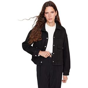 Trendyol Dames Overhemd kraag effen oversized winterjas jas, zwart, XS, Zwart, XS