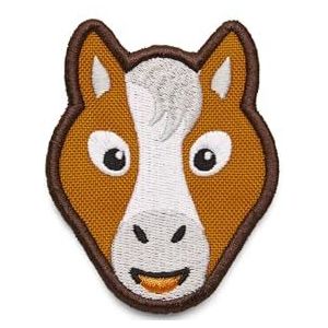 Affenzahn Klittenbandbadge met verschillende diermotieven, geschikt voor de Daydreamer avontuurlijke rugzak, Paard - Bruin, 7,8cm