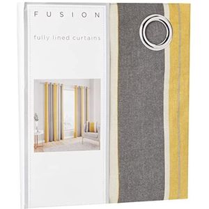 Fusion 117 x 137 cm geel gestreept gordijn met ringen, 100% katoen, wit/gele gordijnen voor slaapkamer/woonkamer, deurgordijn, gordijnen en gordijnen, 2 panelen