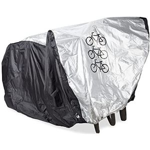 Relaxdays fietshoes voor 3 fietsen, HBD: 110x200x100 cm, afdekhoes fiets, inclusief draagtas, kunststof, zwart/zilver