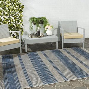 Safavieh Outdoor tapijt CY8464 Geweven Grijs/Marineblauw 90 X 150 cm