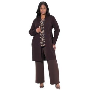 Ulla Popken gebreide jas voor dames, grote maten, plussize, lange, open vorm, zacht, fijn gebreid, dennenbruin, 42-44