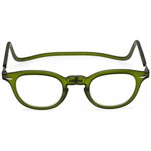 Contacta, Lock leesbril voor heren en dames, bril met magneet, stijve kraag en verstelbare stangen, kleur groen, dioptrieën +1,00, verpakking met brillenhouder, 33 g