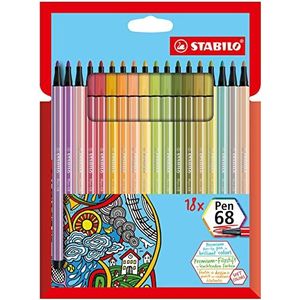 STABILO EO6818-22 viltstift - STABILO Pen 68-18 stuks etui - met 18 verschillende kleuren,meerkleurig