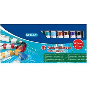 Stylex 28650 aquarelverf in set, 12 tubes à 12 ml, op waterbasis, waterverdunbaar, onderling mengbaar en lichtbestendig