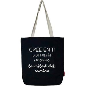 Hello-Bags Tote tas van katoen met ritssluiting, voering en binnenzak, 38 cm, zwart