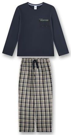 Jongenspyjama blauw | Hoogwaardige en comfortabele pyjama van katoen voor jongens. Lange mouwen pyjama met ruitbroek | Pyjamaset voor jongens, blauw, 128