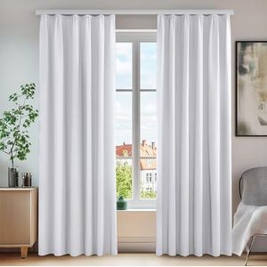 Deconovo 2 gordijnen voor slaapkamer, woonkamer, rimpelband, ondoorzichtig, gordijn, keuken, woonkamer, balkon, isolerend, koudebescherming, lichtwit, grijs, 140 x 220 cm