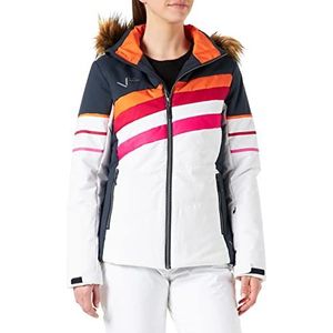 Black Crevice Ski-jas voor dames, winterjas in verschillende kleuren en maten, wind- en waterdicht, functionele jas voor dames, winterjas met capuchon met imitatiebont, navyblauw/wit, 44