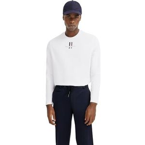 bugatti Sweatshirt voor heren, lange mouwen, ronde hals, met logo, 10-wit, L