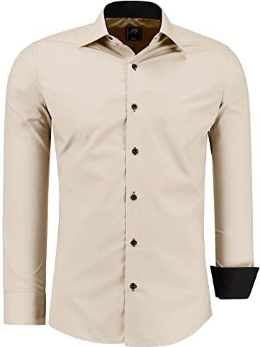 J'S Fashion Herenshirt - slim-fit shirt met lange mouwen - gemakkelijk te strijken - Ecru S