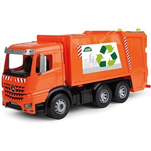 Lena 4614 Worxx vuilniswagen Mercedes Benz Arocs, speelauto ca. 53 cm, bedrijfsvoertuig voor kinderen vanaf 3 jaar, robuuste vuilniswagen met 2 vuilnisbakken en realistische speelfuncties, oranje