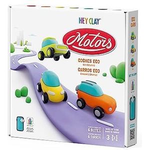 Bizak Hey Clay Eco-auto's, luchtdrogende plasticine en applicatie met handleiding voor het vormen van 3 auto's en games, cadeau voor jongens en meisjes ouder dan 3 jaar, (64240901)