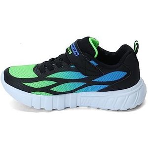 Skechers Flex-Glow Sneakers voor jongens, Zwarte Synthetische Textiel Blauwe Lime Trim, 35.5 EU