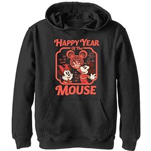 Disney Characters Happy Mouse Year Boy's Hooded Pullover Fleece, Zwart, Small, Schwarz, S