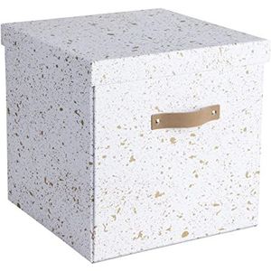 Bigso Box of Sweden Logan Opbergdoos met deksel, grote klapbox voor kleding, speelgoed enz., opbergbox met handvat van vezelplaat en papier, goud gespikkeld