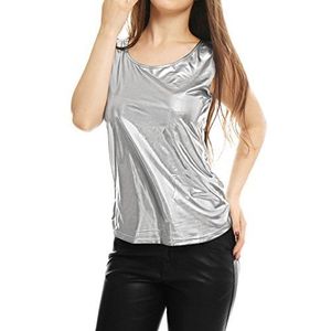 Allegra K Dames U-hals Stretchy Slim Fit Metallic Tanktop