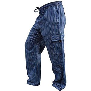 SHOPOHOLIC FASHION Unisex veelkleurige strepen brede zijzak hippie broek, Blauw, L
