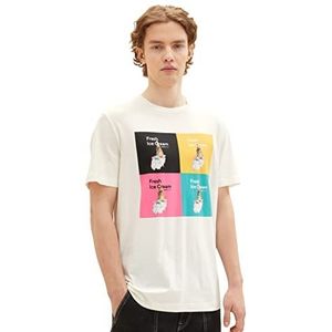 TOM TAILOR Denim Heren T-shirt met foto-print, 12906 - Wool White, XL