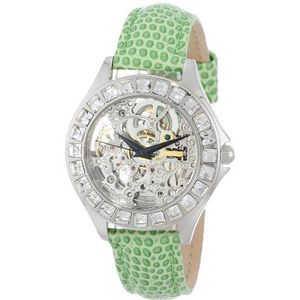 Burgmeister Merida BM520-100A Automatisch horloge voor dames met zilveren wijzerplaat en groene lederen band