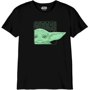 Star Wars Mandalorian - Grogu Face Smiling BOSWMANTS063 T-shirt voor jongens, zwart, maat 06 jaar, Zwart, 6 Jaren