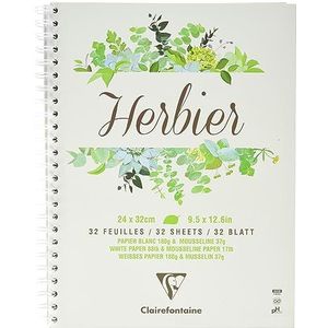 Clairefontaine - Ref 975180C - Grafische Kunsten Herbarium Wirebound Pad (32 vellen) - 24 x 32cm groot, 180gsm wit papier met 37gsm mousseline papier verdelers