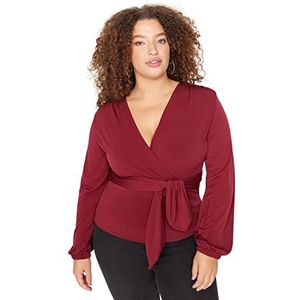 Trendyol Damesblouse met rechte lange mouwen, getailleerd in plussize, bordeaux, XXL