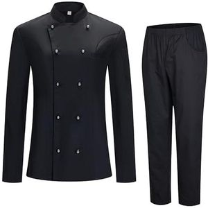 MISEMIYA Koksjas en broek voor heren, kookjas, gastronomie-uniform, 8501-8312, Zwart, 3XL