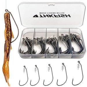 THKFISH Vishaken Twist-lock Haken onkruidloze Gewogen Haken Swimbait Haken voor Zachte Kunststoffen verzwaarde haken Zoutwater Zoetwater 60 STKS