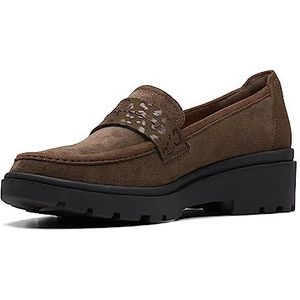 Clarks Calla Ease Loafer voor dames, Donkere Olijfsuède, 42 EU