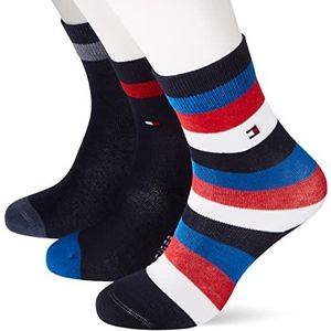 Tommy Hilfiger Ecom Basic gestreepte sokken voor kinderen en jongeren, 6 paar, zwart/jeans/midnight blue, 31