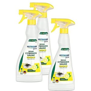 HEITMANN pure Pure citroenzuur sprayfles: ecologische biologische ontkalker voor oppervlakken, 3 x 500 ml
