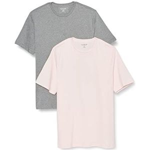 Amazon Essentials Heren Regular-Fit T-shirt met korte mouwen en ronde hals, 2 stuks, grijs heather/lichtroze, M