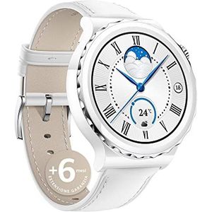 HUAWEI WATCH GT 3 Pro 43 mm smartwatch voor dames, elegant design van keramiek, wijzerplaat van saffierglas, gezondheidsbewaking 24 h, SpO2, 5 ATM, GPS, leer