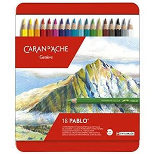 Caran d'Ache 0666.318 Pablo kleurpotloden metalen etui met 18 kleuren, grijs