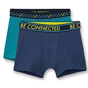 Sanetta Cosmos hipshorts voor jongens, praktische dubbelverpakking in donkerblauw en turquoise met modieuze neon-highlights, blauw, 140