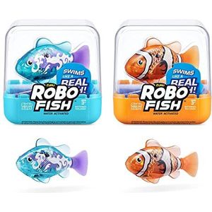 ROBO ALIVE Robo Fish Series 3 robotvissen, 2-pack, oranje en groenblauw, drijft in meerdere richtingen, werkt op batterijen, speelgoedvis, zwembadspeelgoed (2-pack, oranje en groenblauw)