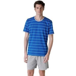 LVB Korte pyjamaset met gestreepte jas van gekleurd garen voor heren, Lichtblauw gestreept, S
