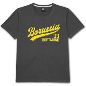 BVB Explorer T-shirt – stijlvol en duurzaam, antraciet, Borussia 09 Dortmund, Oekotex Made in Green, groene knoop, 100% katoen, maat L, antraciet, L