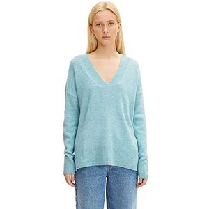 TOM TAILOR Denim Dames Basic trui met V-hals 1033309, 30564 - Reef Blue Melange, XS