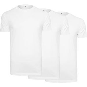 Build Your Brand Heren T-shirt ronde hals 3-pack basic shirts voor mannen, multipack tees verkrijgbaar in vele varianten, maten XS - 5XL, wit (Wht/Wht/Wht 01205), S