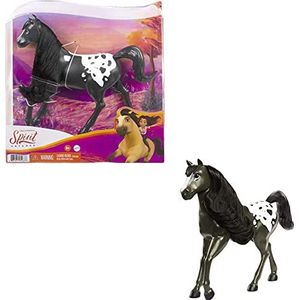 Spirit Semental zwart Mustang speelgoed met paardenhaar en gewrichtskop (Mattel GXD98)